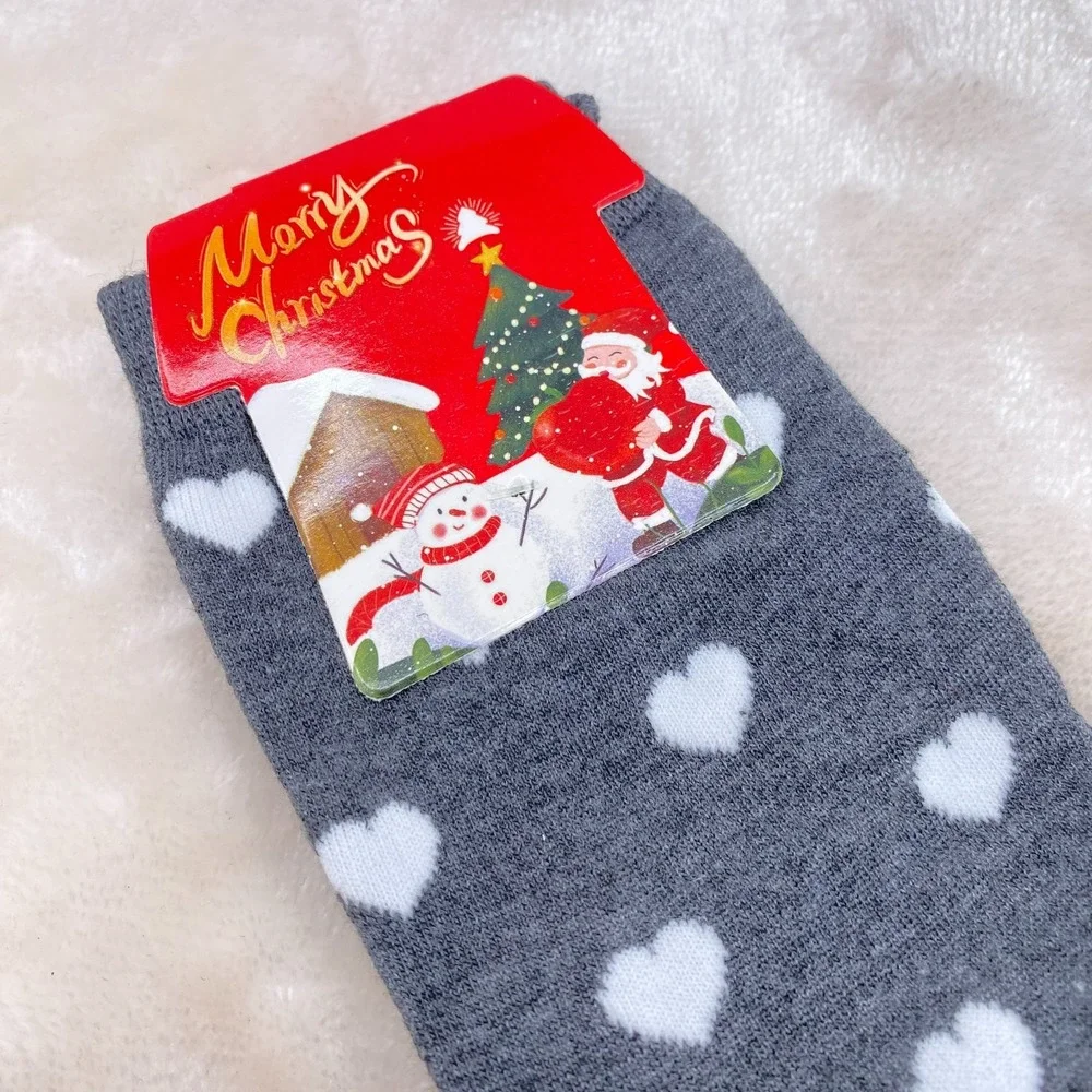 Bear Christmas Socks Hearts Tan Blue Grey Novelty Holiday One Size NEW